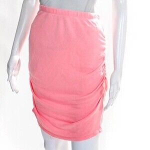 NWOT SUNDRY RUCHED MINI SKIRT in Coral Neon pink. Size 1 (Small)